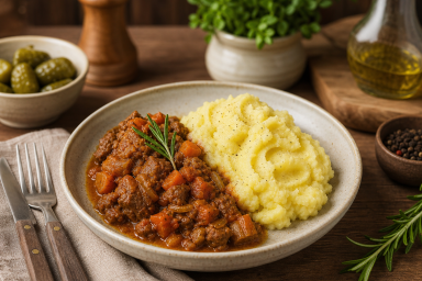 High Protein Beef Stew With Creamy Mashed Potatoes