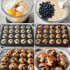 Freshly baked fluffy blueberry cottage cheese pancake bites served with maple syrup and fresh blueberries