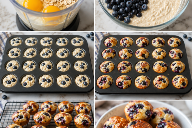 Freshly baked fluffy blueberry cottage cheese pancake bites served with maple syrup and fresh blueberries
