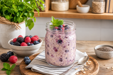 High Protein Overnight Oats with Berries
